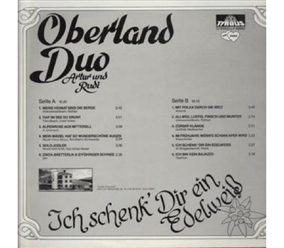 Oberland Duo Artur und Rudi - Ich schenk dir ein Edelwei 1982 LP