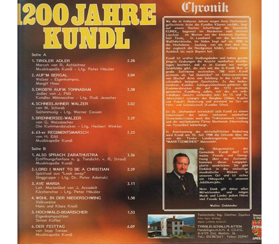 Musikkapelle Kundl 1200 Jahre Kundl 1988 LP Neu
