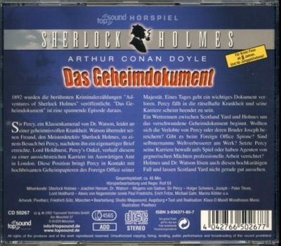 Hrspiel Sherlock Holmes - Das Geheimdokument CD Neu