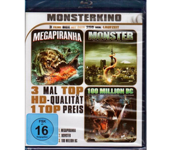 3x Monsterkino: Megapiranha / Monster / 100 Million BC