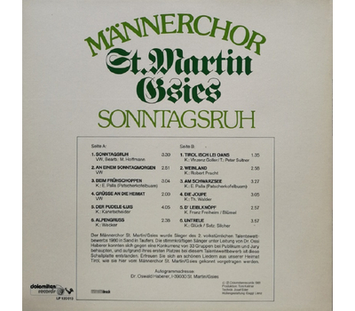 Mnnerchor St. Martin/Gsies - Sonntagsruh LP