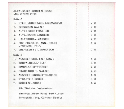 Altausseer Schtzenmusi - Altausseer Schtzenmusi Instrumental 1985 MC Neu