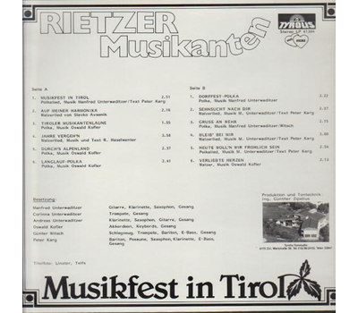 Rietzer Musikanten - Musikfest in Tirol 1984 LP Neu