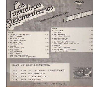 Los Trovadores Sudamericanos singen unvergeliche Lieder aus Mexico 1985 LP Neu